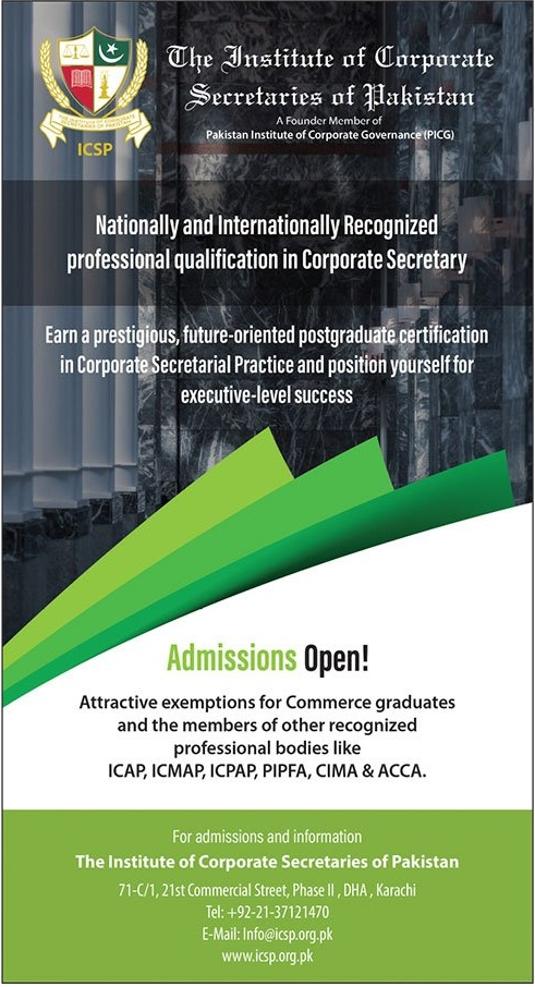Admission Open in The Institute of Corporate Secretaries of Pakistan Karachi
